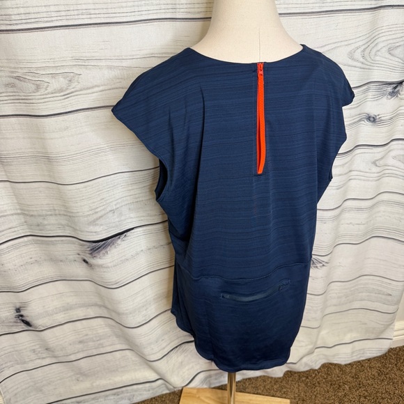 Athleta Dark Blue Women's Blouse, orange zipper - Picture 3 of 5